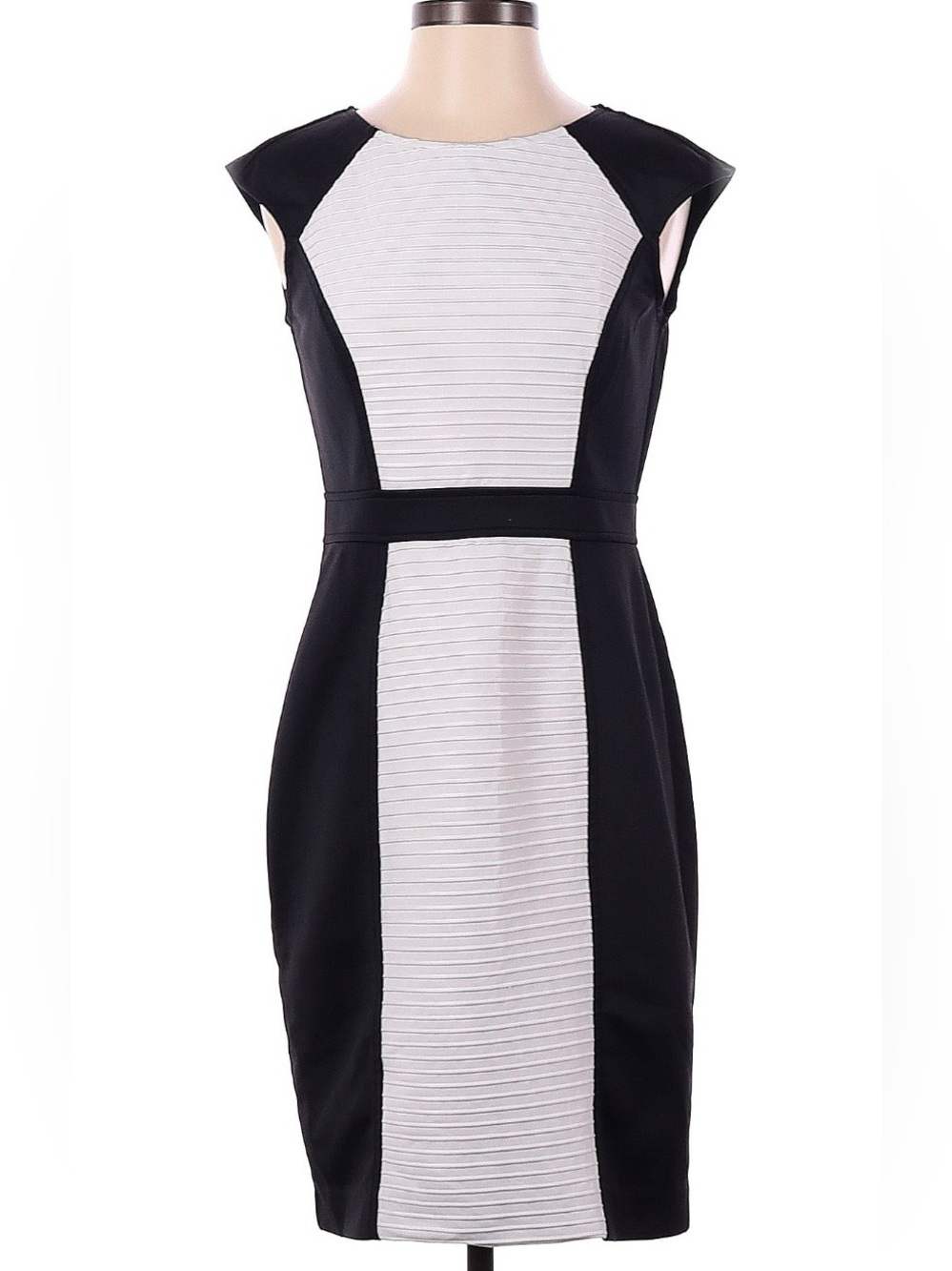London Times Black White Color Block Sheath Dress Ribbed Pencil Dress Size 4